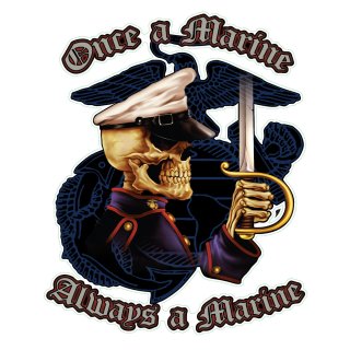 Autocollant Capitaine Crâne 16x13 cm Once a Marine Always A Marine Skull Decal