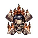 Sticker Elvis Rockabilly Skull Piston Flames 17x14 cm Decal