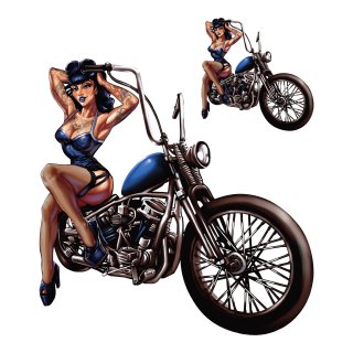 Autocollant-Set Tatoué Pin Up Girl sur moto 15x14,5 cm Tattoo Decal Sticker HD