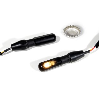 3en1 Clignotant-feu arrière-stop LED Mini Micro Aluminium teinté noir ECE
