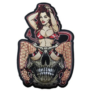 Devil Girl Skull Embroidered Patch XL 34 x 22 cm