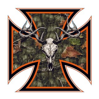 Aufkleber Hirschschädel Jäger Kreuz 8 x 4 cm – Deer Skull Hunter Cross Sticker